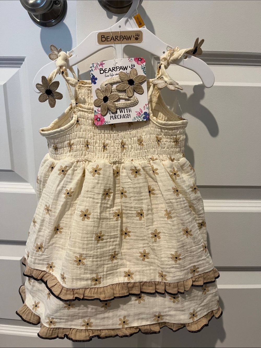 BearPaw Cream Floral Tiered Dress with Tan Accents
